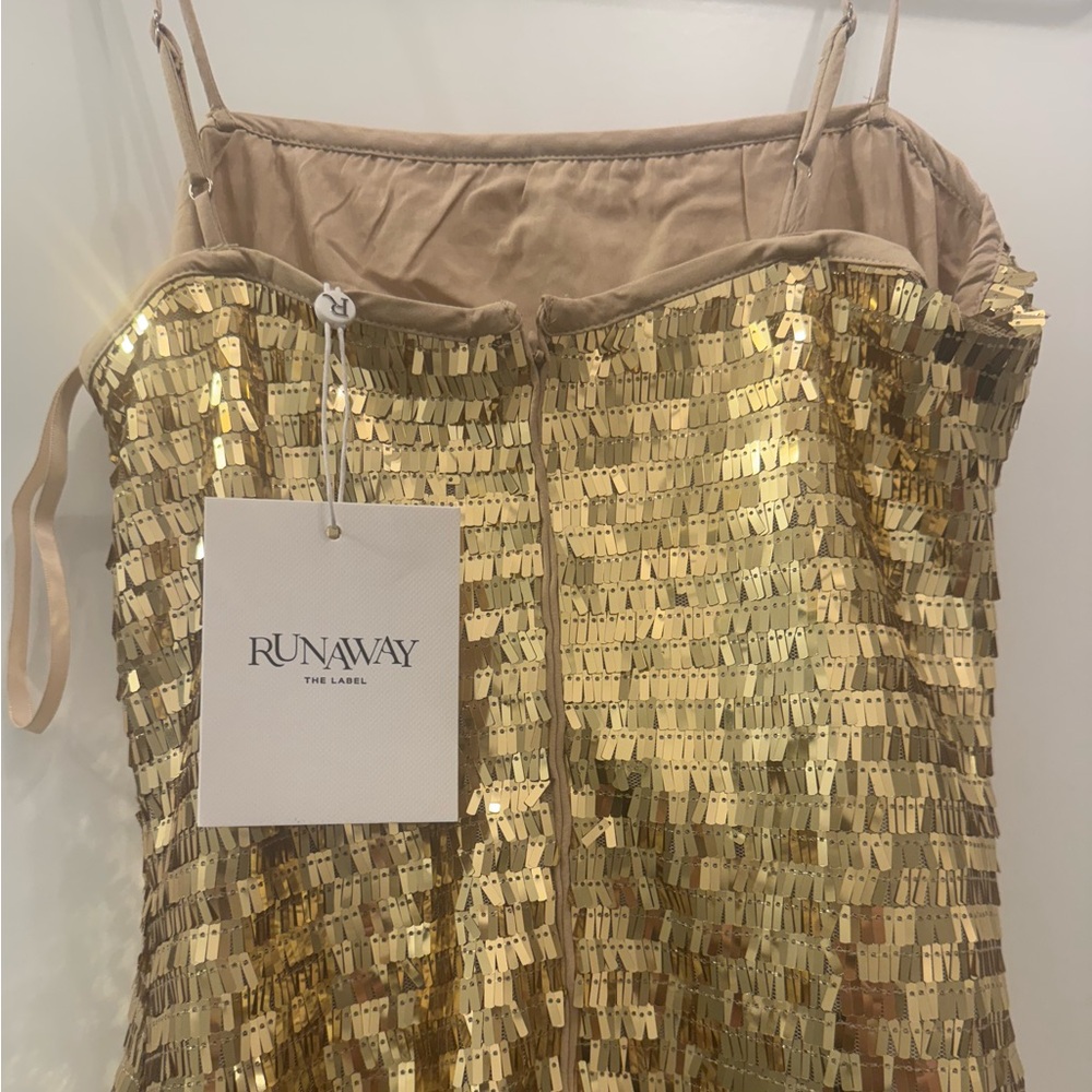 BRAND NEW WITH TAGS- Runway The Label dress. Size Small. Gold Sequin - Picture 4 of 4